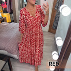 Robe longue bohème décontractée à imprimé, col en V et taille froncée – Dernier jour des soldes : -70 % 