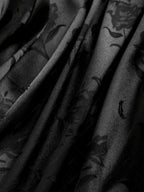Men\'s Jacquard Silky Satin Floral Print Rose Pattern Button Front Short Sleeve Shirt And Shorts Set BLACK DEEP RED DEEP BLUE DEEP GREEN - PURECLO