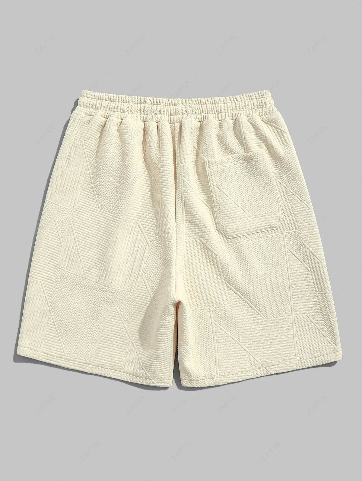 Geometric Textured Short Sleeves Basic T-shirt and Basic Drawstring Shorts Set LIGHT YELLOW COFFEE BLACK WHITE - PURECLO
