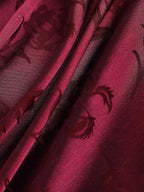 Men\'s Two Piece Outfits Silky Satin Rose Printed Open Front Kimono Shirt and Casual Shorts Set DEEP RED BLACK - PURECLO
