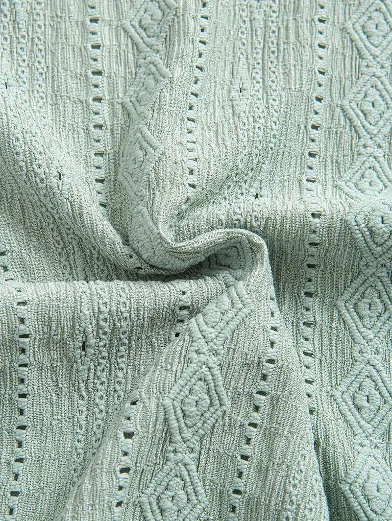 Men\'s Solid Color Textured Openwork Polo Collar Half Buttoned Short Sleeves Shirt LIGHT GREEN DEEP COFFEE - PURECLO