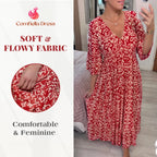 Robe longue bohème décontractée à imprimé, col en V et taille froncée – Dernier jour des soldes : -70 % 