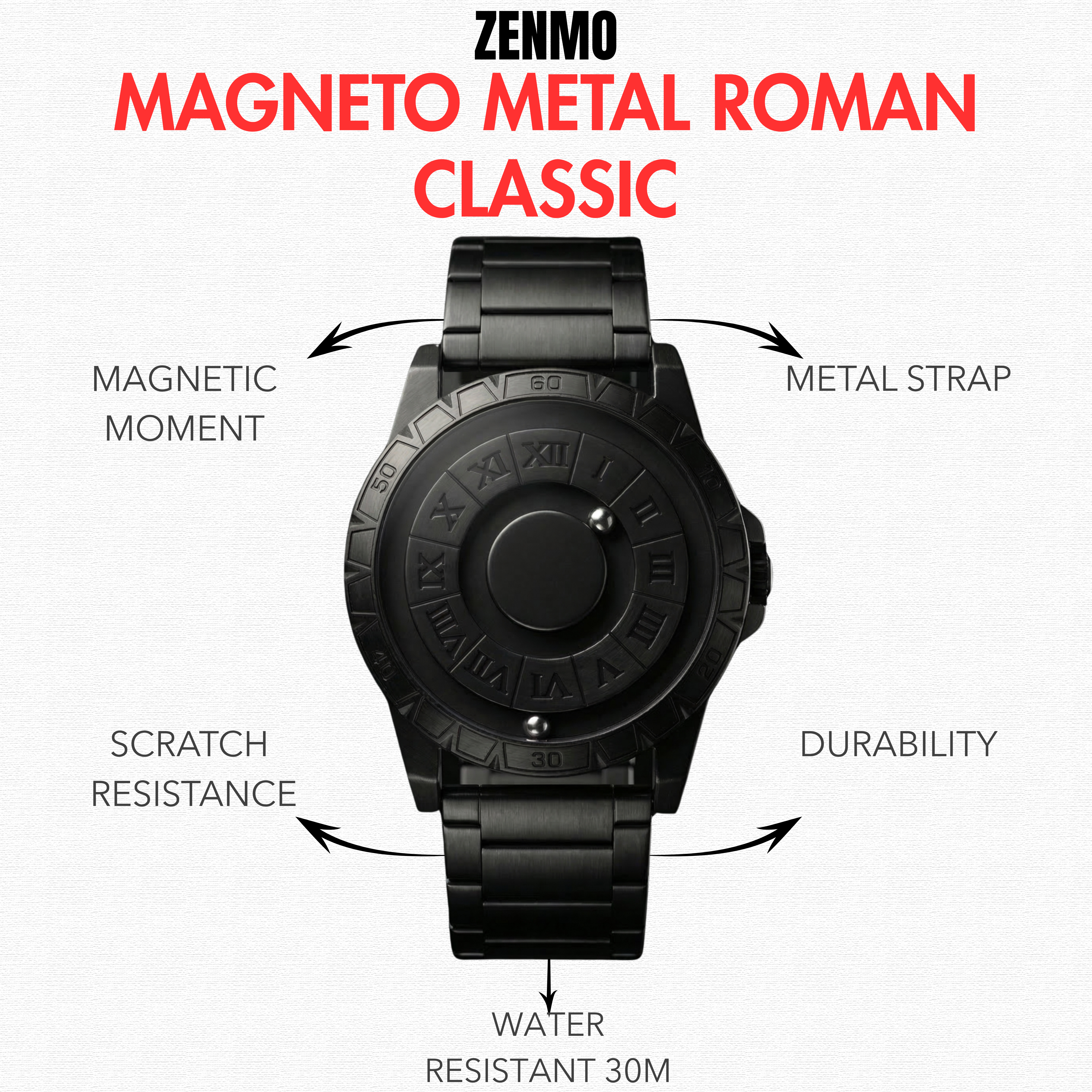 Magneto Metal Roman Black Watch classic