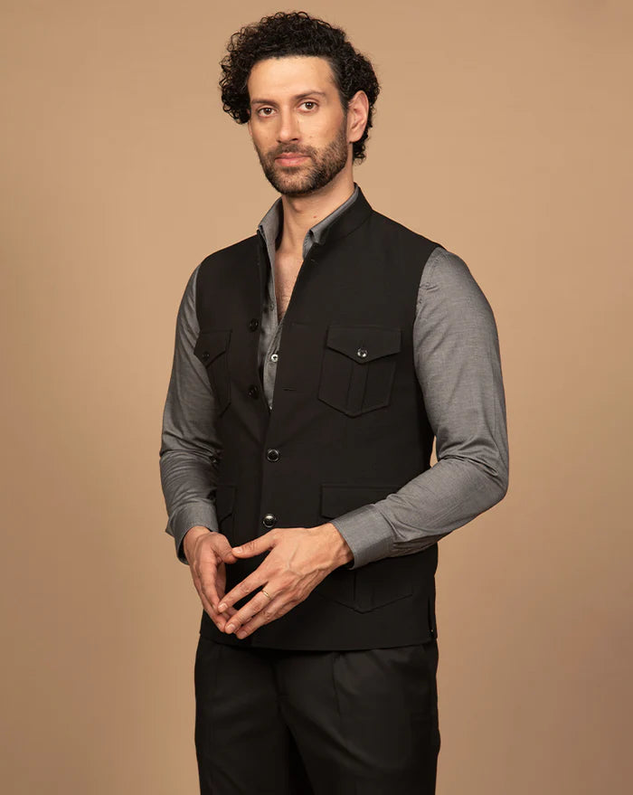PURE | Gilet noir à poches plaquées