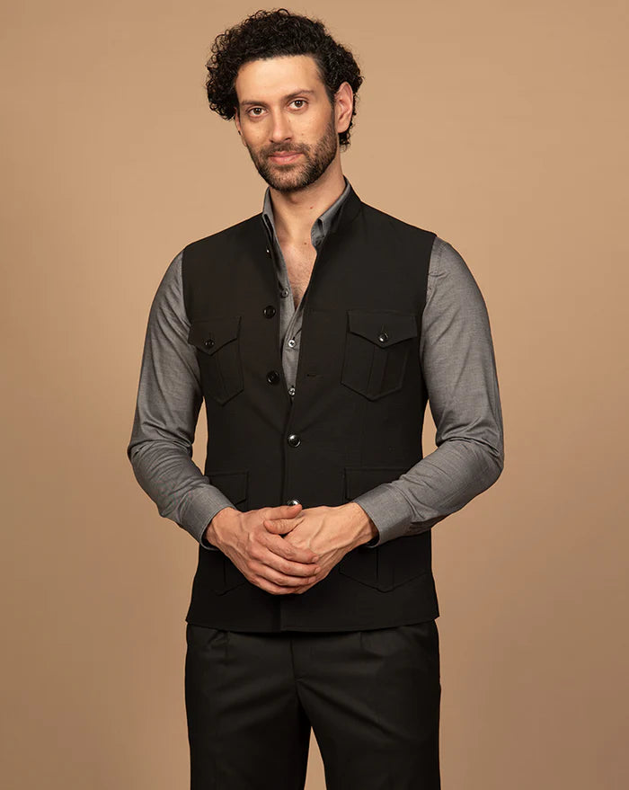 PURE | Gilet noir à poches plaquées