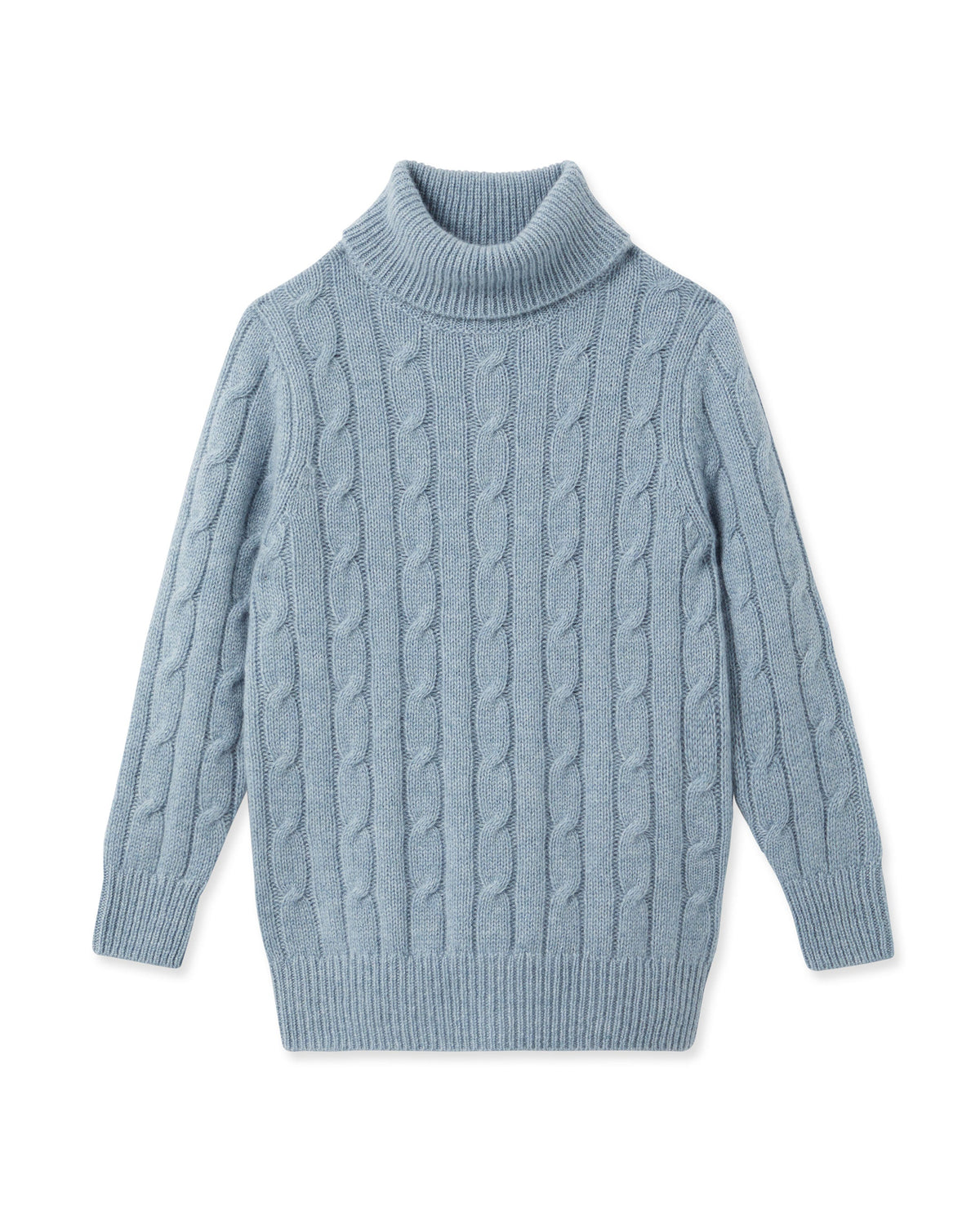 Pull en cachemire à col roulé et torsades pour garçon, bleu chiné