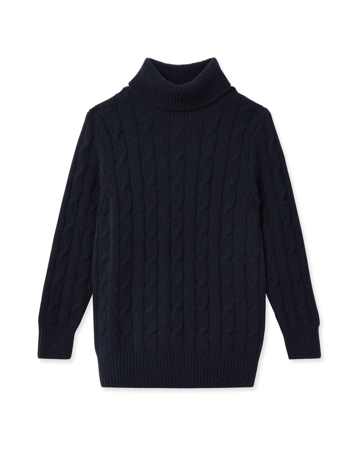 Pull en cachemire à col roulé et torsades pour garçon, bleu marine
