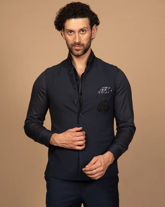 PURE | Gilet à carreaux vichy bleus et noirs