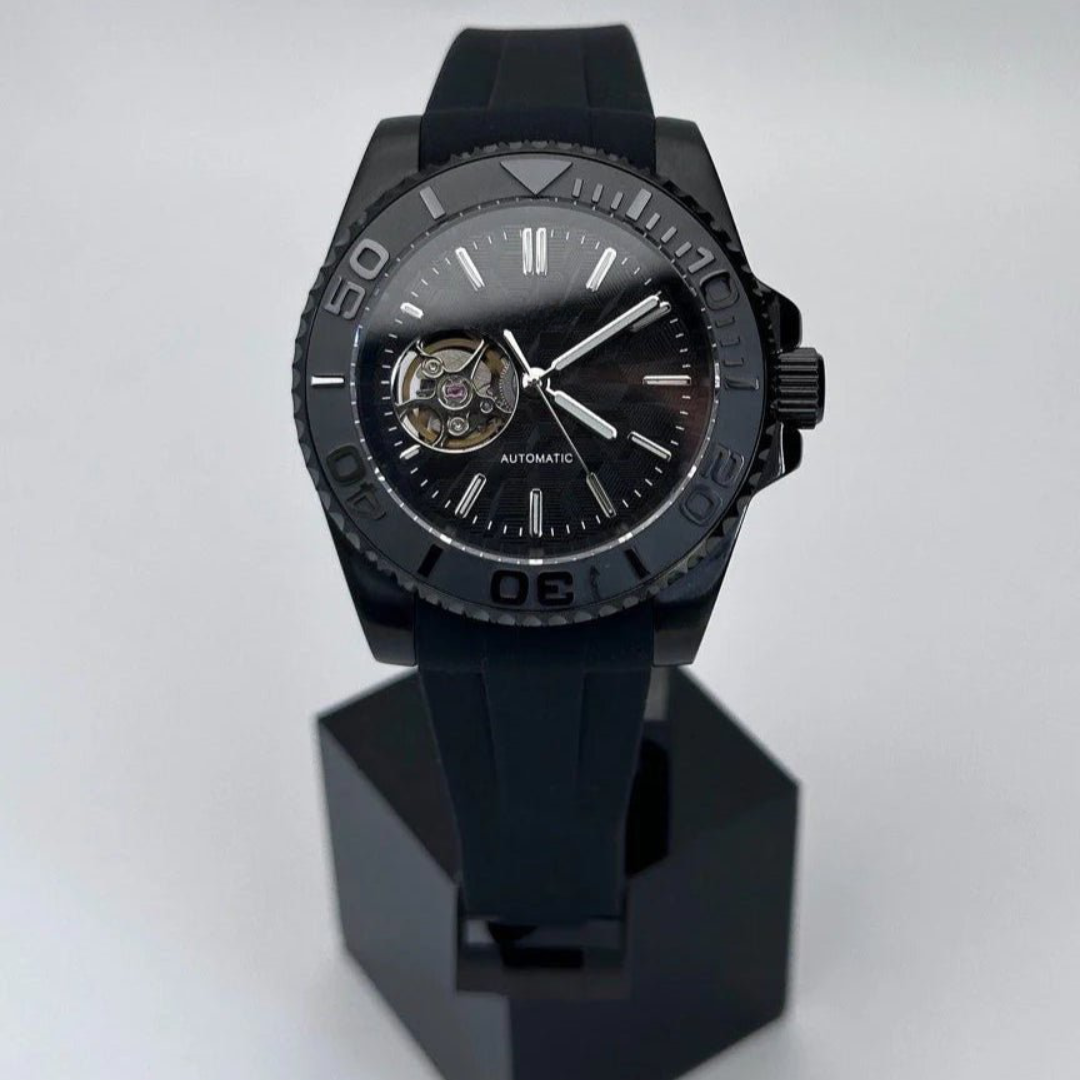 MONTRE MOD MARINER | CŒUR OUVERT NOIR | BRACELET EN SILICONE