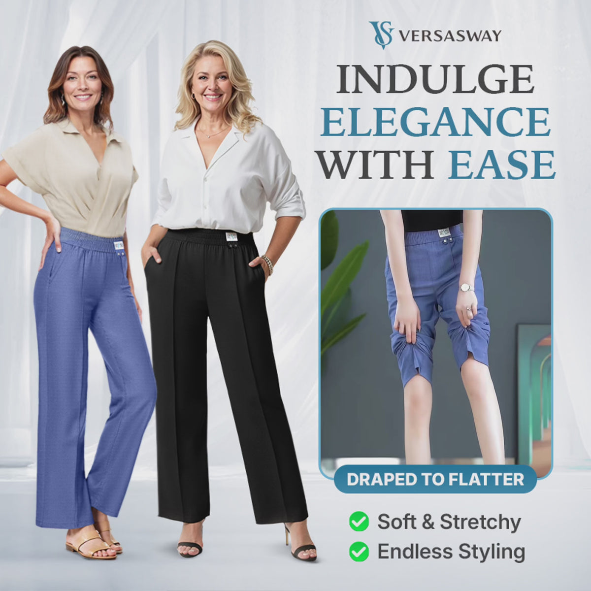 Pure&amp;Clo - Pantalon ultra-doux à taille haute élastique et confortable 