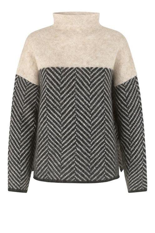 PURE - Sweater with High Collar and Herringbone Pattern